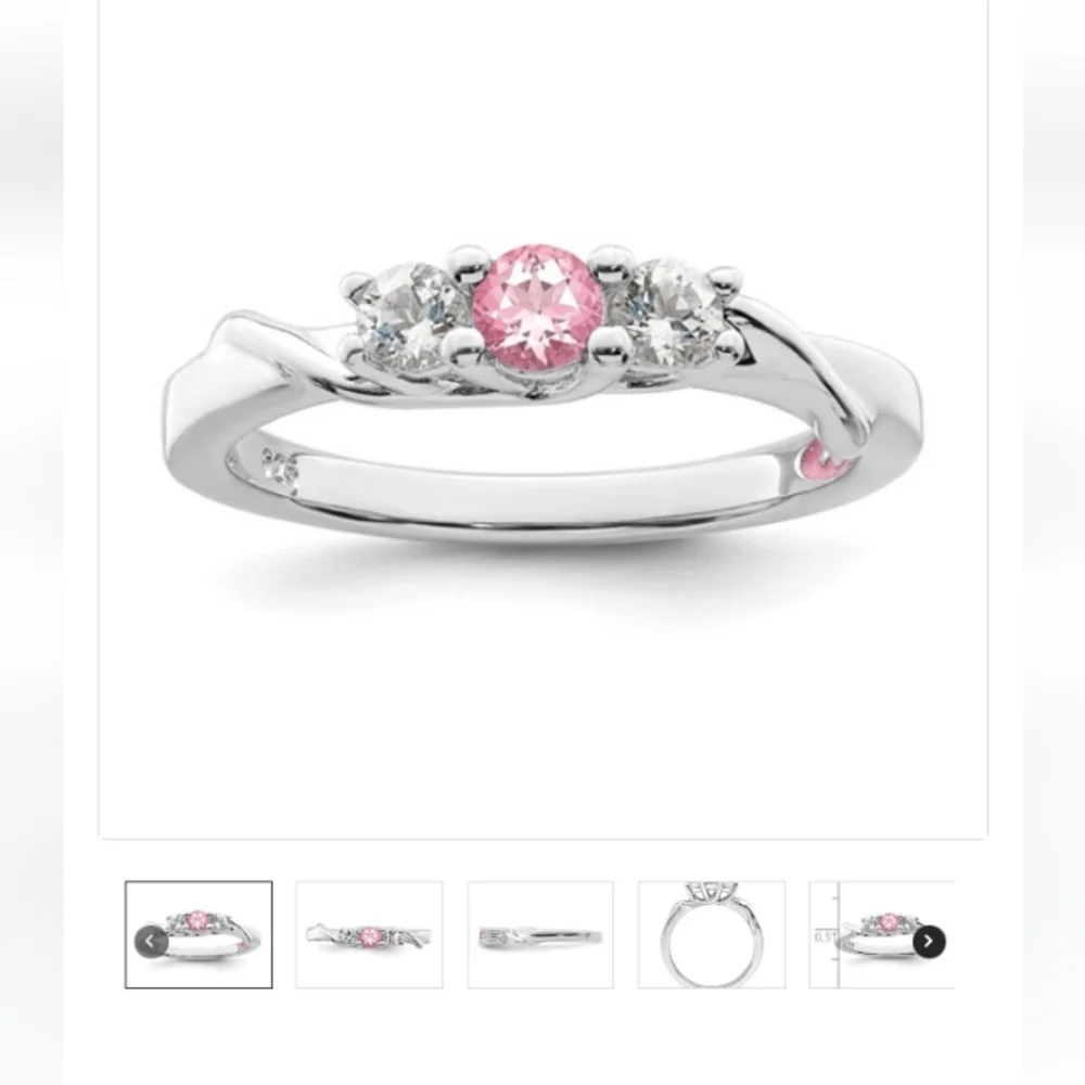 Breat Cancer White&Pink Topaz 925 Silver Joanna Ring Size 6 -Survivor Collection - Picture 15 of 15